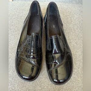 Clarks Black Slip-On Loafers with Glossy Finish